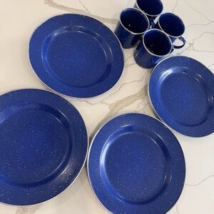 Blue Speckled camping outdoor Dinner Plate and Mug Set